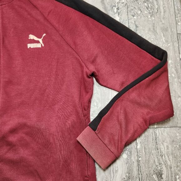 🇬🇪🍑Vintage Puma Burgundy & Black Zippered Track Jacket XLarge - Picture 8 of 11